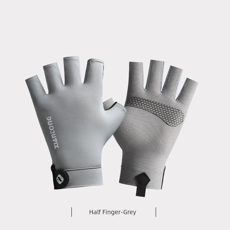 

Jiao Jiao Thin Summer Breathable Ice Silk Sun Protection Gloves Men s and Women s Fishing Cycling and Driving UV-Proof Exposed Two Fingers Gray half finger One size
