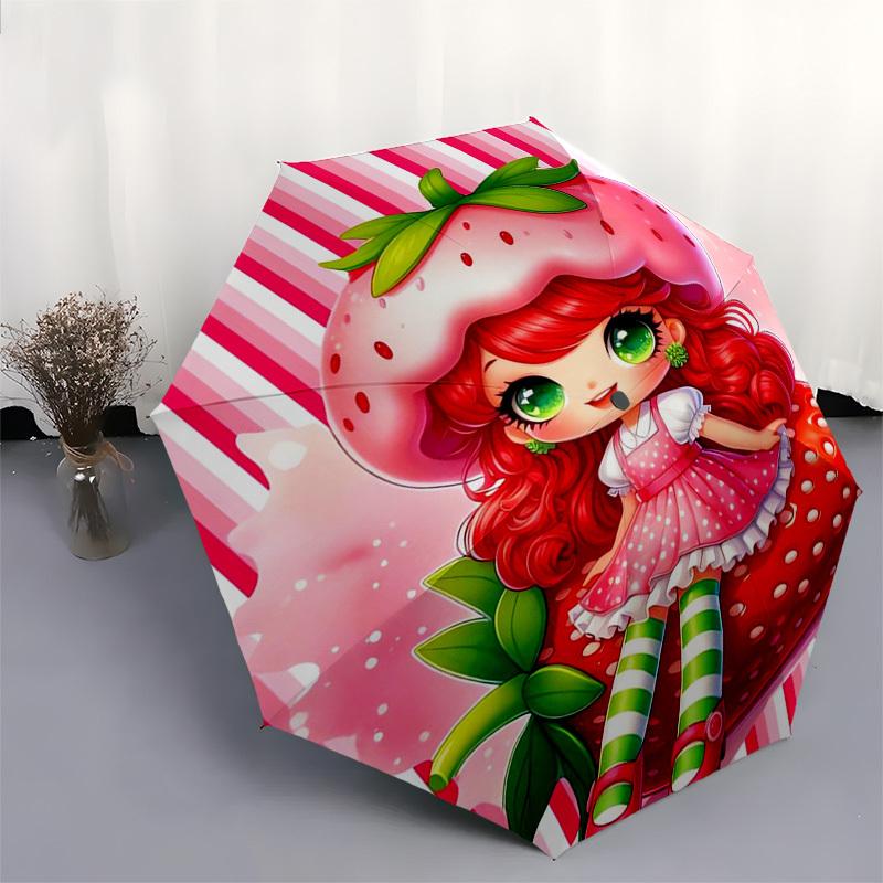 Strawberry Girl Themed Automatic Opening and Closing Umbrella, Compact Travel Umbrella, Lightweight and Portable, Suitable for Beach Commuti