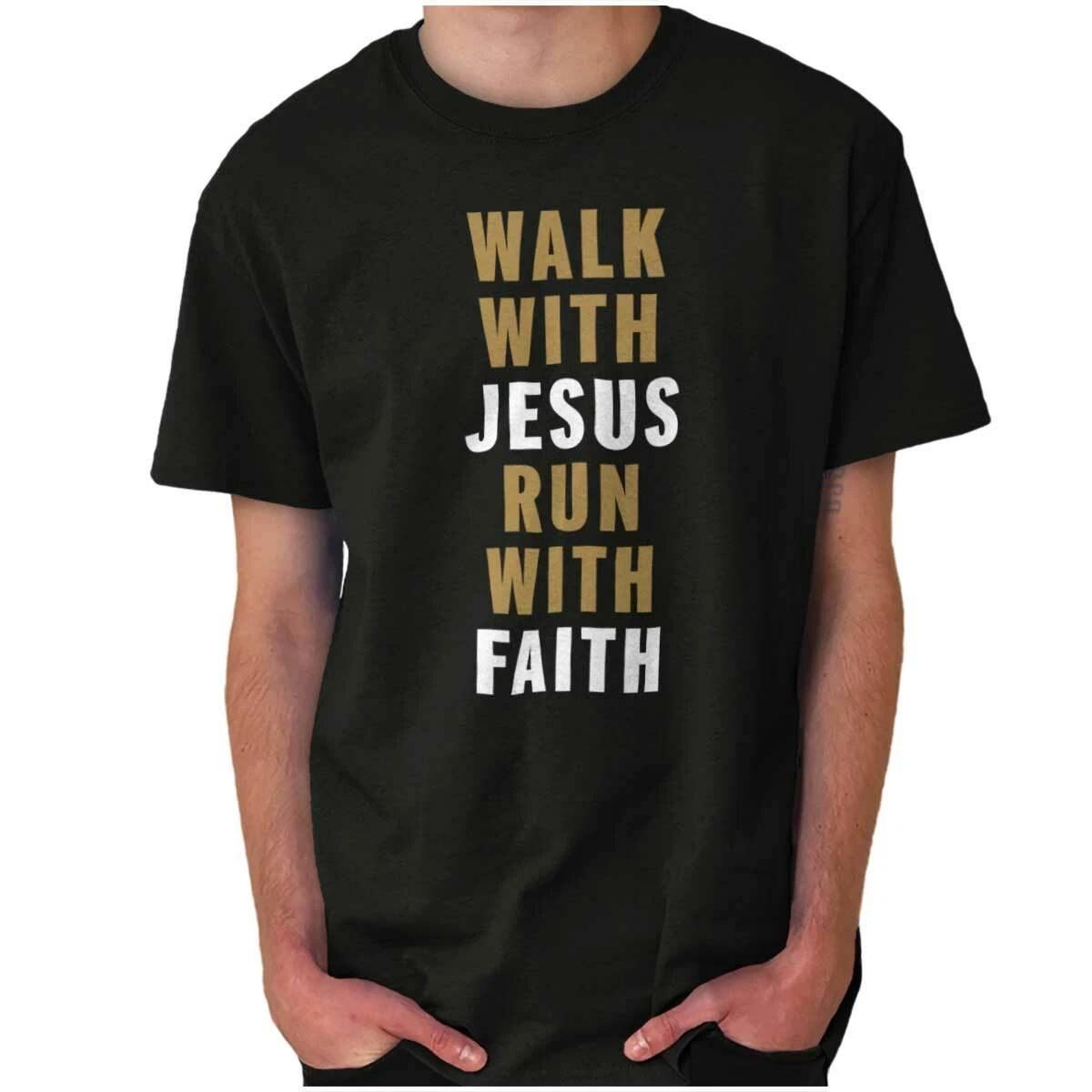 Walk With Jesus Christ Run With Faith God Womens or Mens Crewneck T Shirt Tee XXL