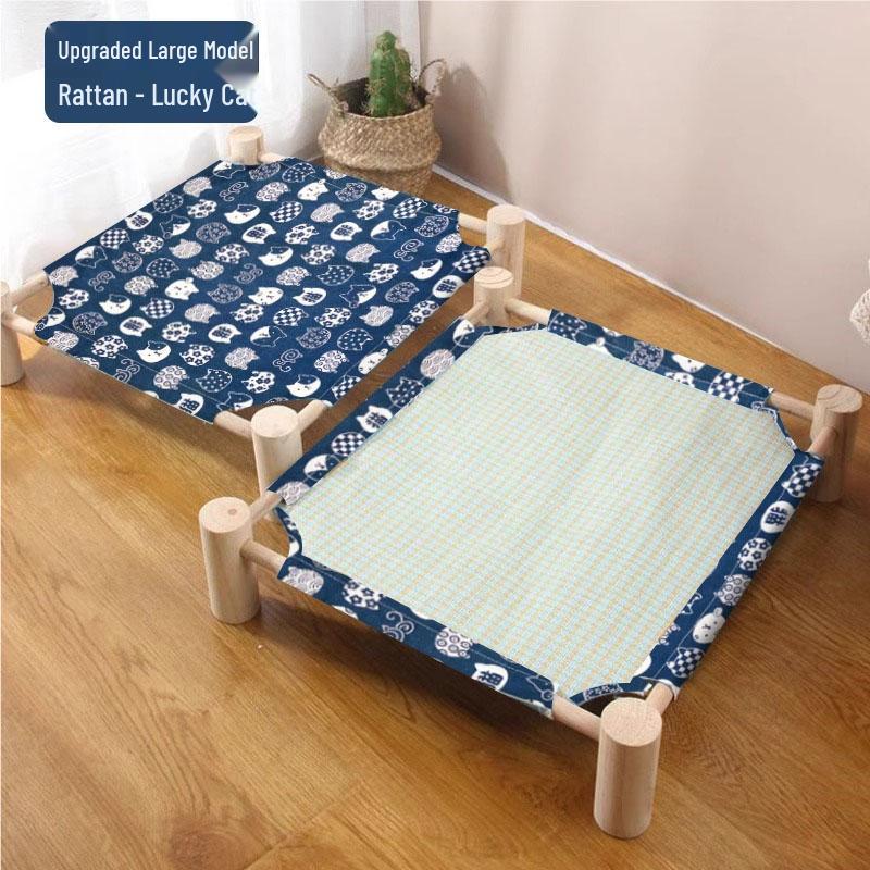 Breathable Pine Wood Rattan Woven Folding Pet Bed - Moisture-proof, Removable, Washable, Four Seasons Style.