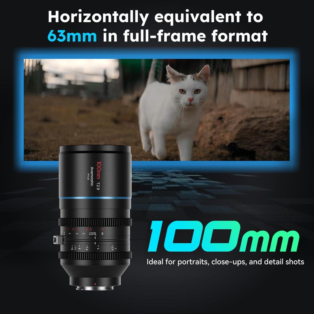 Sirui Obiektyw anamorficzny pełnoklatkowy 100 mm Obiektyw kinowy T2.9 1.6X (Mocowanie L)