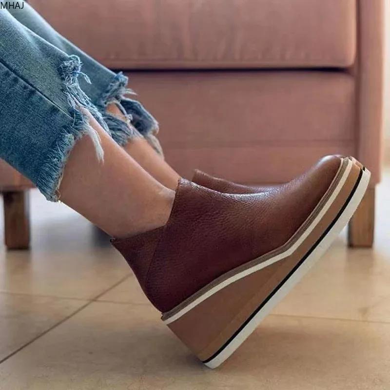 Fashion Shoes for Women 2024 Fashion Boots Zip Women's Round Head High Heels Autumn Winter Cowboy Wedge Shoes Ladies