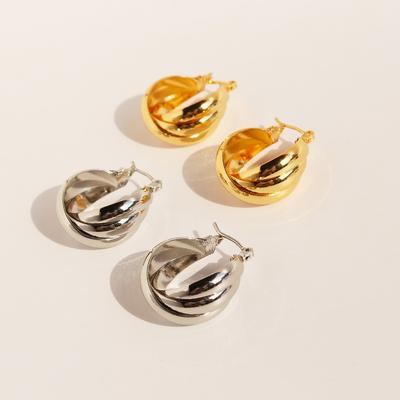 Design Multi-Layer Line Cross Geometric Wide Earrings Copper Plated Real Gold Earrings 558