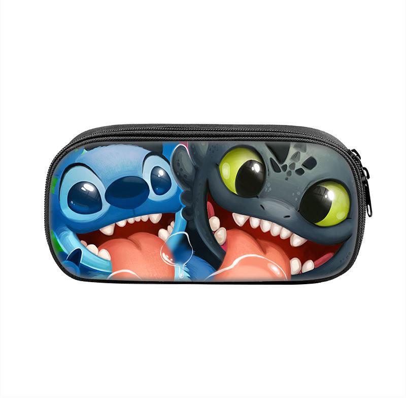 Stitched Design Pencil Case For Kids With Double Zipper And Polyester Material