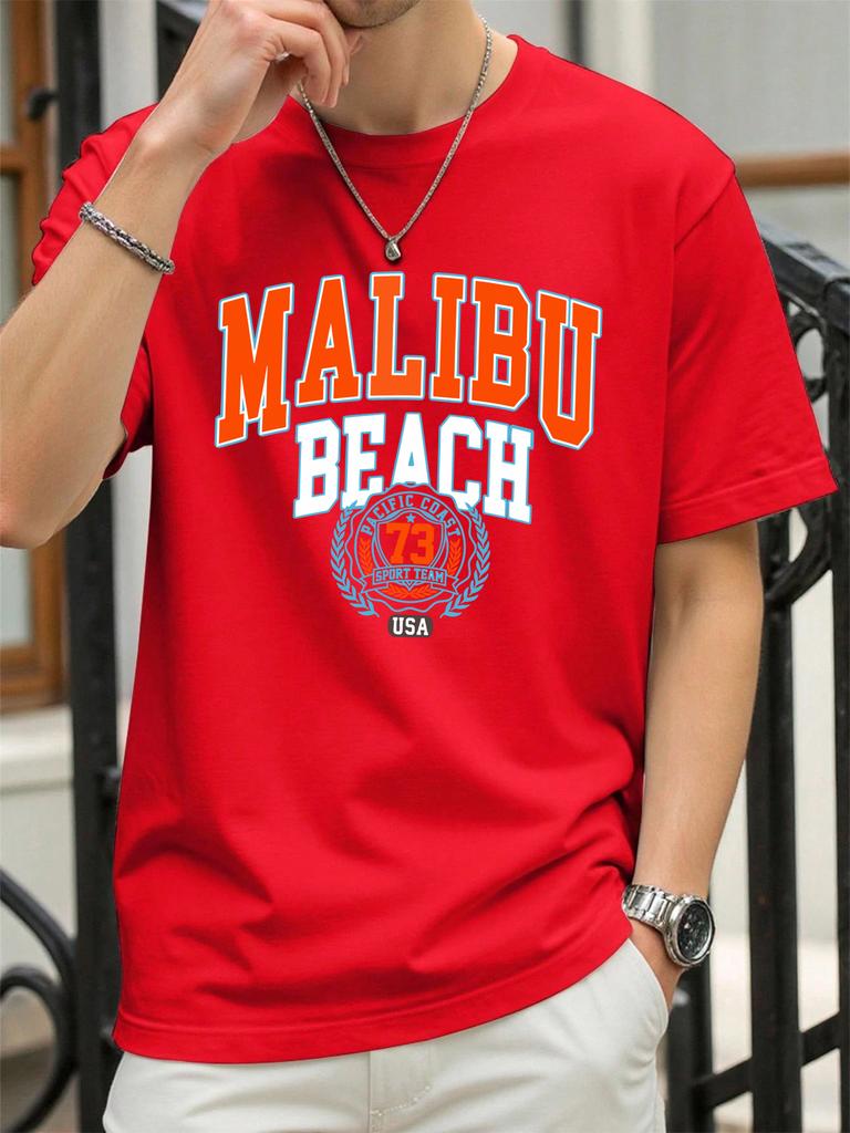 Malibu Beach 73 Usa Print Man T Shirts Hip Hop ONeck AllMatch Sportswear Casual Cotton Vintage TShirt Unisex Fashion Clothes