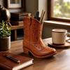 Vintage Western Style Cowboy Boot Statue Home Decor Boot Shaped Vase Pencil Holder  Study Room