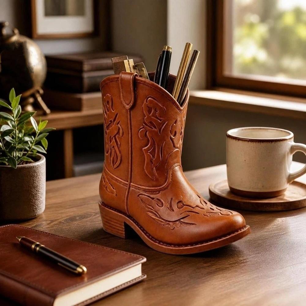 Vintage Western Style Cowboy Boot Statue Home Decor Boot Shaped Vase Pencil Holder Study Room