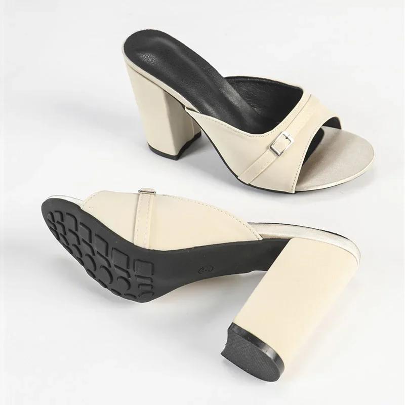 Fashion Chunky High Heel Slippers Women Sexy Open Toe Slide Sandals 2025 Summer Elegant Green Satin Non Slip Platform High Heels