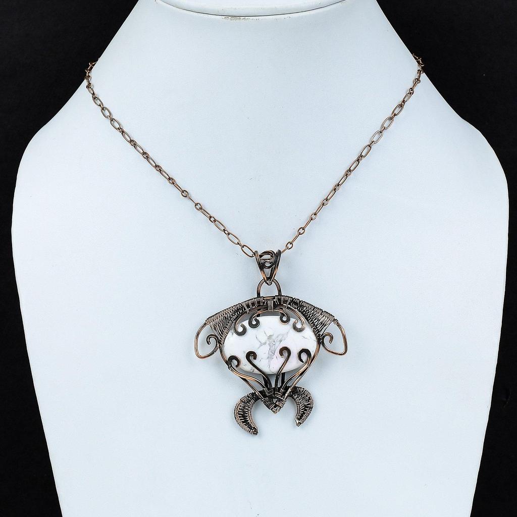 Howlite Copper Pendant Copper Wire Wrapped Jewelry Real Gemstone Pendant Tortoise Pendant Handmade Jewelry Wire Wrapped Pendant Gift For Her