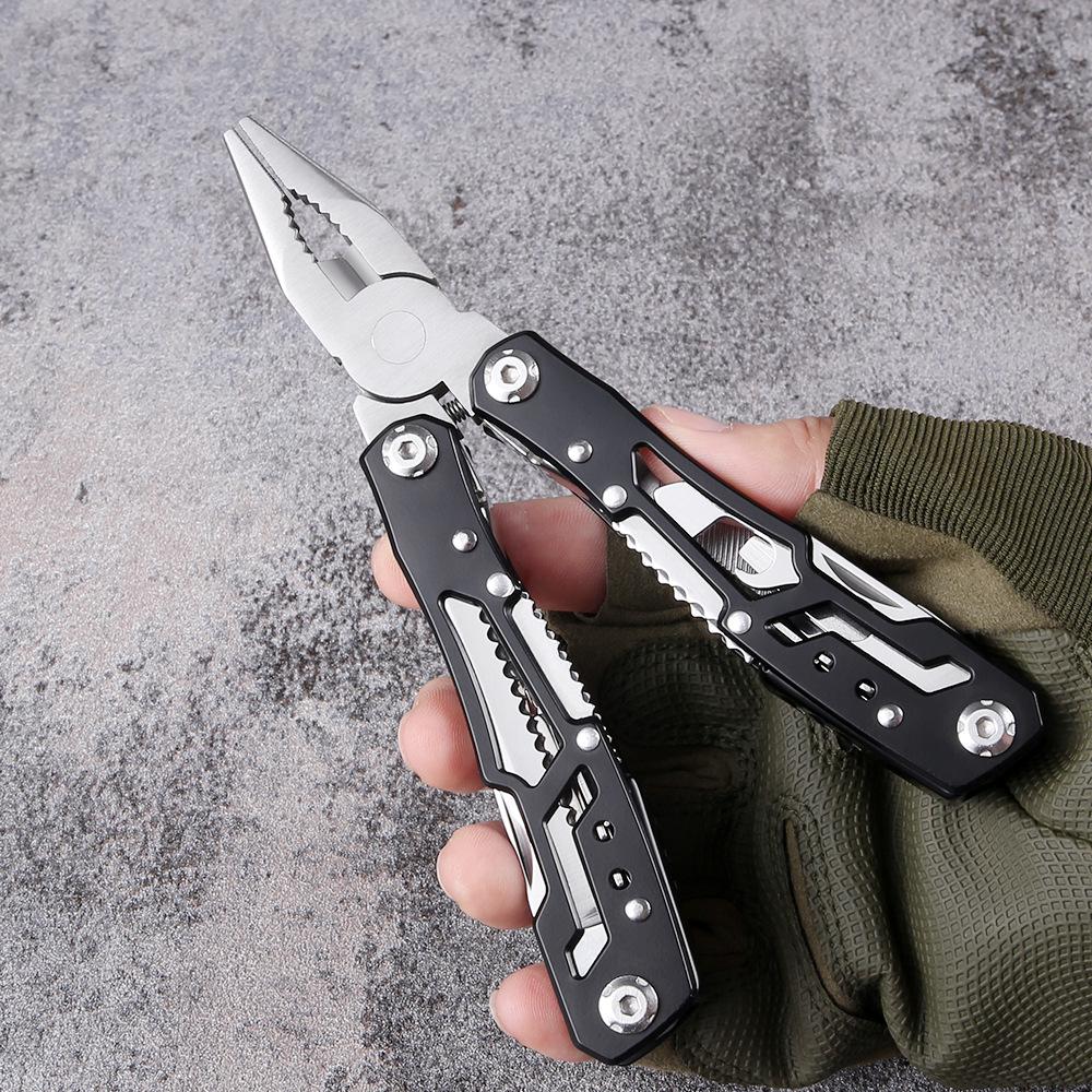 Portable All-Steel Multifunctional Pliers: Compact Outdoor, Vehicle-Mounted Emergency Tool & Wrench.