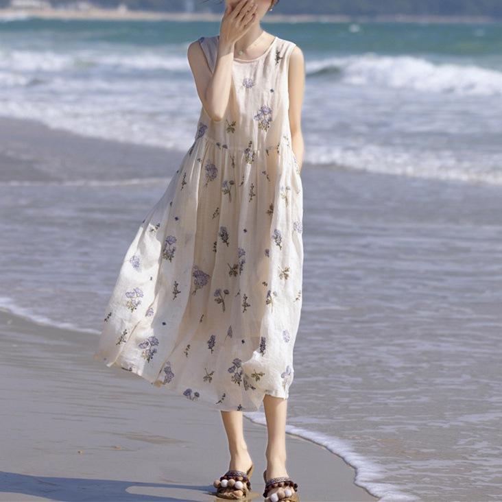 

2025 лето новое длинное платье-халат из тяжелой промышленности с вышивкой и тонкой талией, жилет, длинное платье 2XL