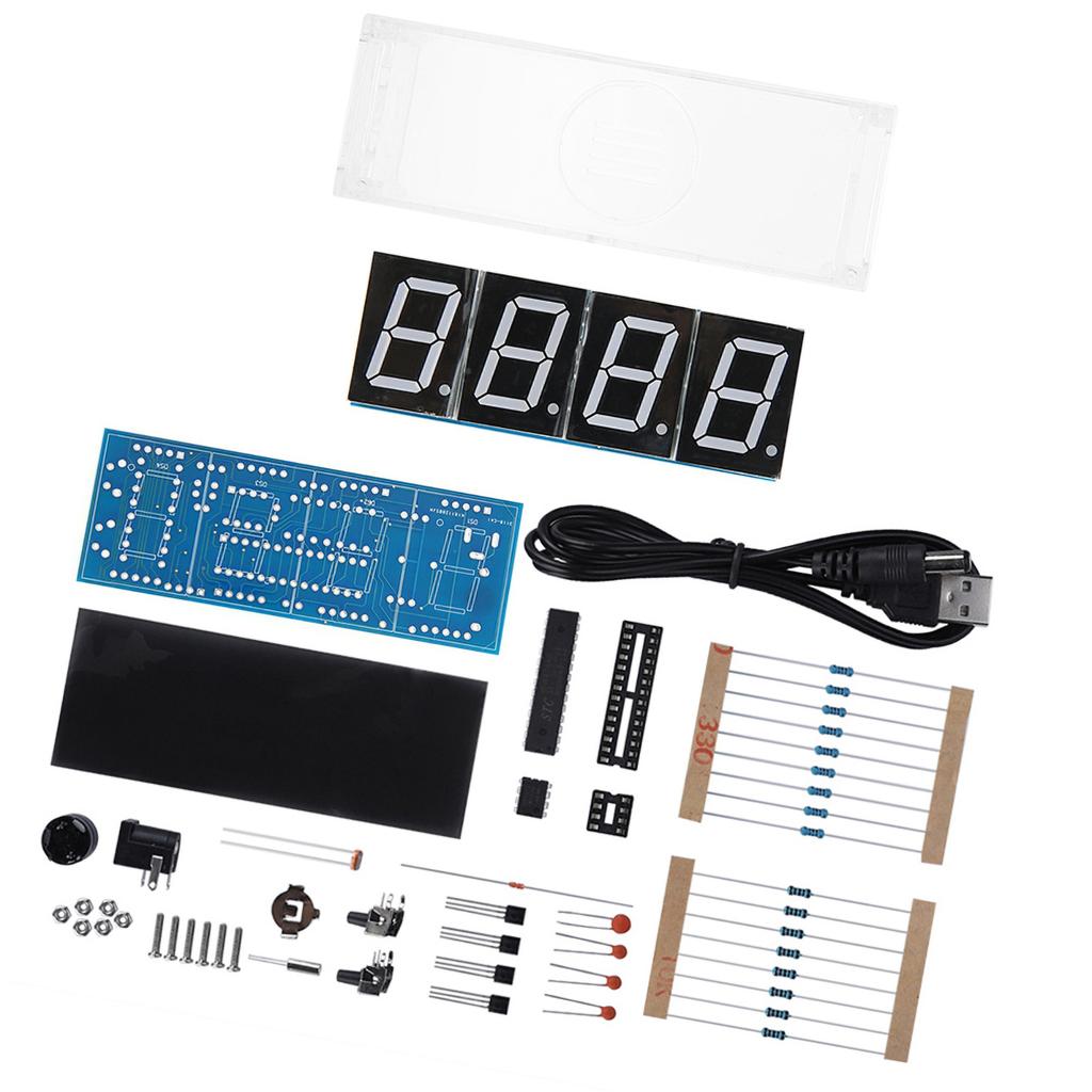 4-digit Digital LED Clock Kit Auto Display Time/Temperature Electronic Kit Clock - Red