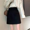 Women's Black Wool Blend High Waist A-line Short Skirt - Autumn/Winter 2026 Plus Size, Slimming, Petite-Friendly.
