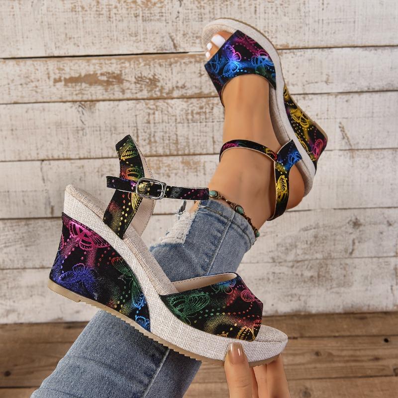 

A summer new high-heeled wedge sandals women s fish mouth large size open-toe buckle sandals 43 красный