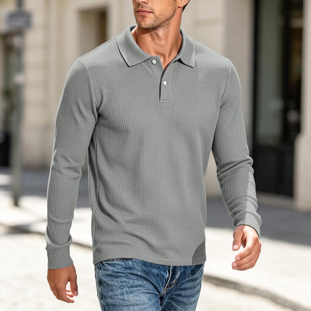Men's Knit Long Sleeve Button-Up Shirt Casual Loose Fit Color