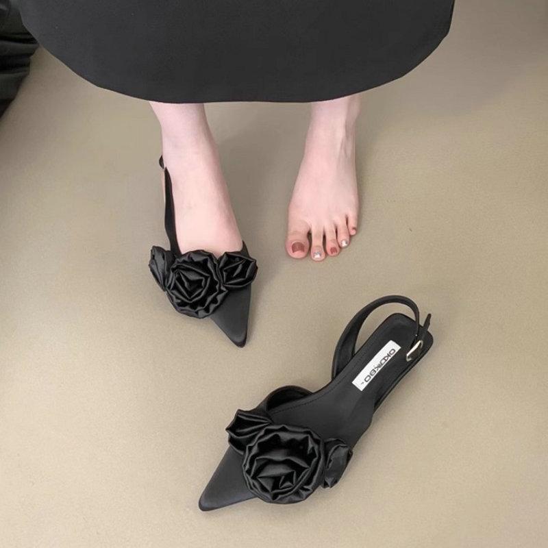 Fashion Pointed Toe French Flower Sandals for Women Spring and Summer Casual Sandals Women Ladies Shoes Low Heeled Women's Shoes