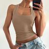 Women's U Square Neck Ribbed Crop Tank Top Slim Solid Basic Sleeveless Y Back Camisole