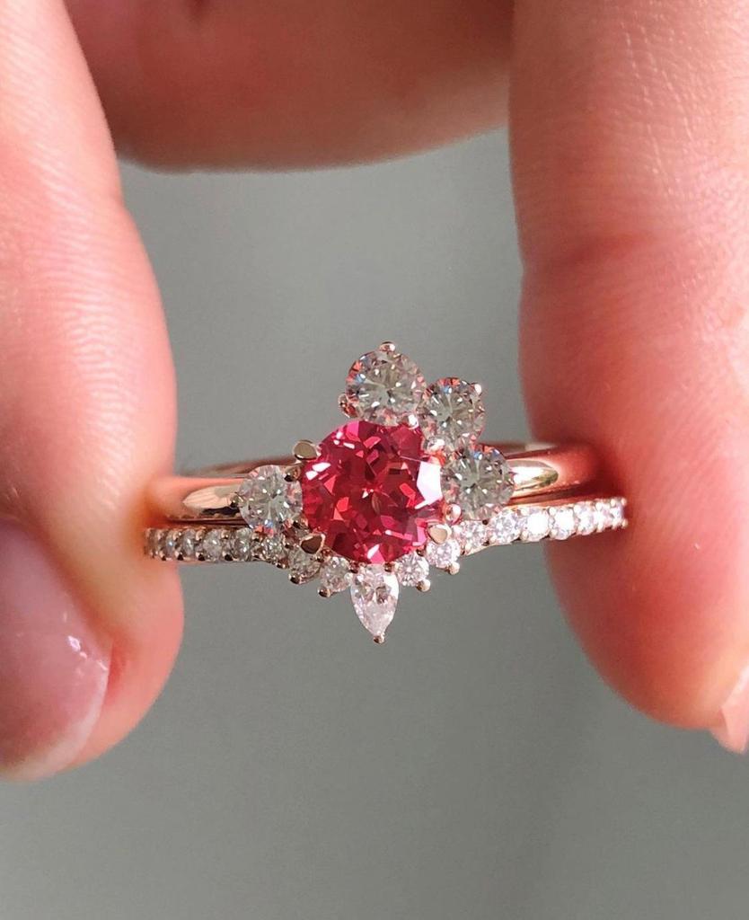 San Jie Ruby Zircon Rose Gold Gemstone Engagement Ring