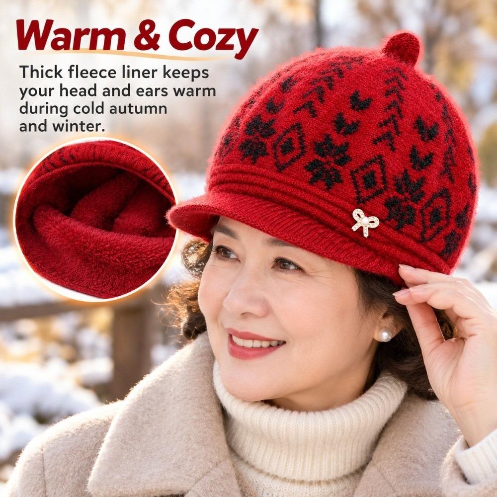 Thick Plush Liner Winter Brimmed Hat Fleece Lined Beanie Cold Wind Protection