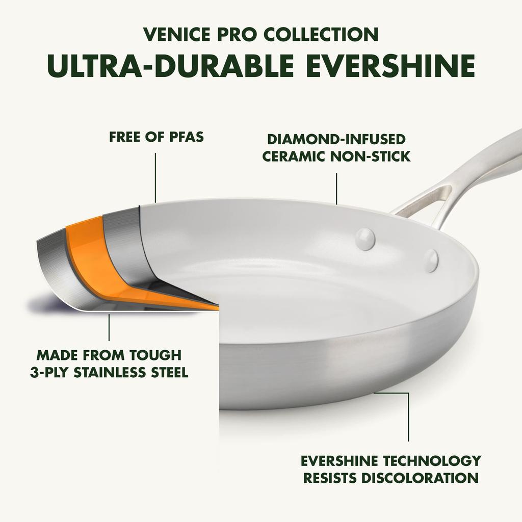 GreenPan Frying Pan 28cm IH Compatible Venice Pro Ceramic Coating Inside and Out Easy To Clean No Harmful Substances Used Safe and Secure Light Gray