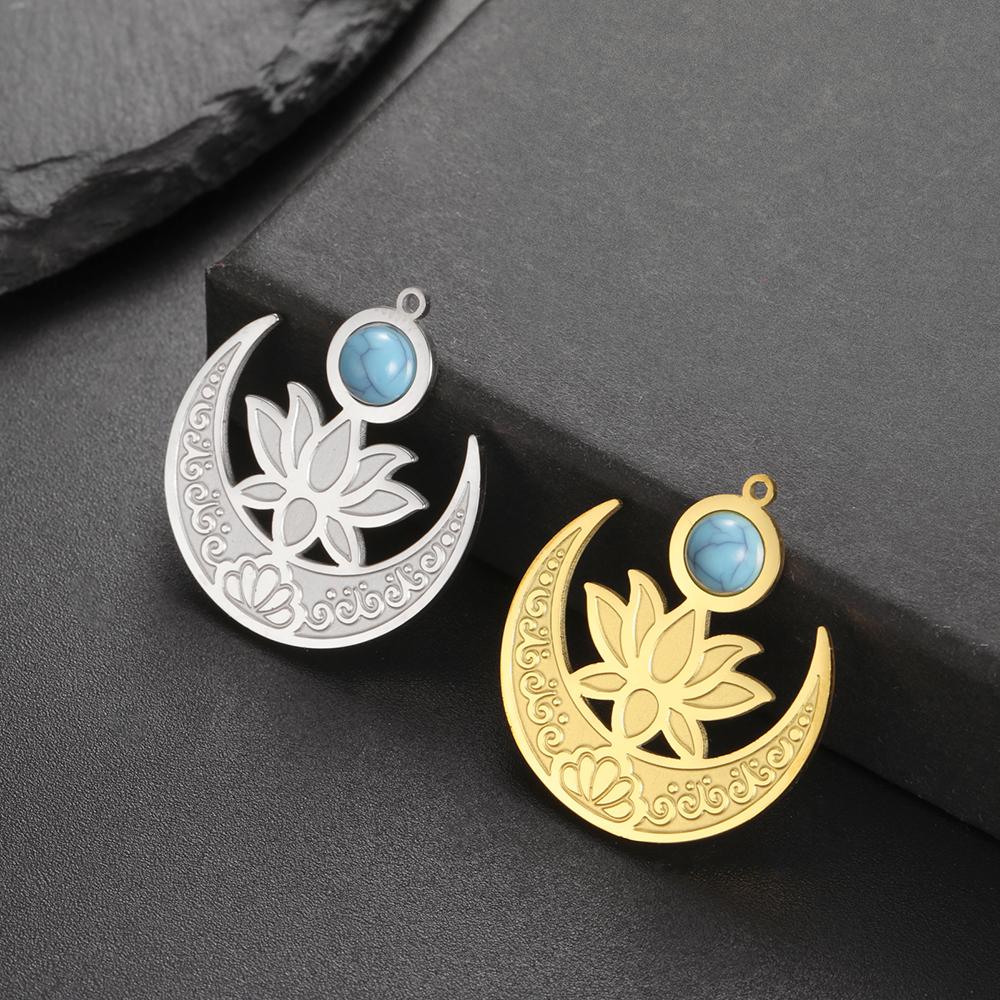 Dawapara Lotus Flower Charm for Jewelry Making Yoga Buddhist Mandala OM Lotus Pendant Accessories Stainless Steel Jewelry