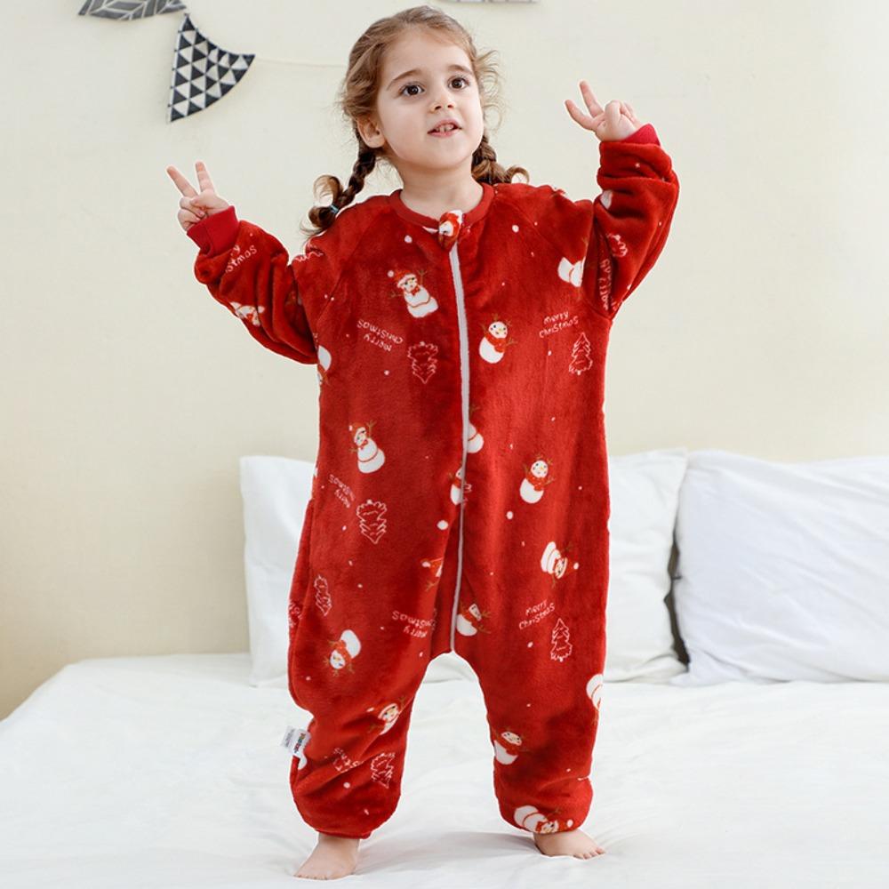 Kids Flannel Onesie Pajamas Cartoon Loungewear Christmas Costume Flannel Sleeping Bag Jumpsuit