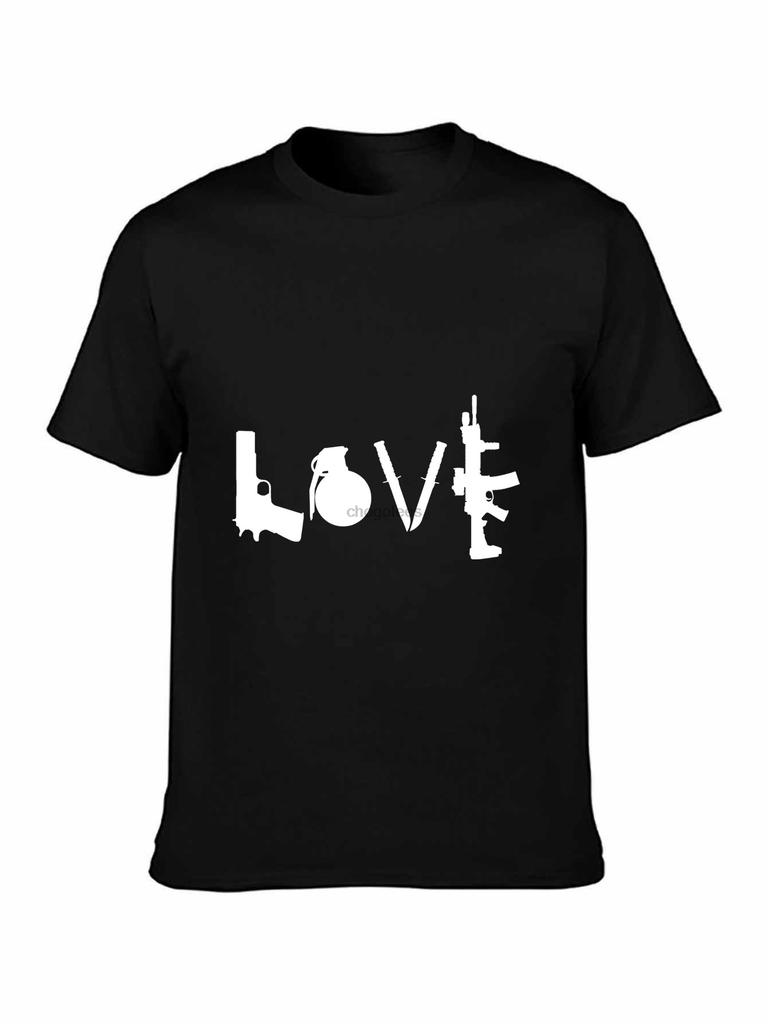 Love Pistol Grenade Knife Rifle Graphic T-shirt