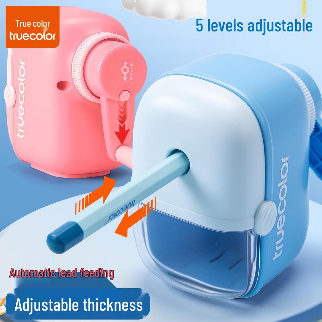 True Color Automatic Crank Mechanical Pencil Sharpener for Children and Students, Rotating and Adjustable.