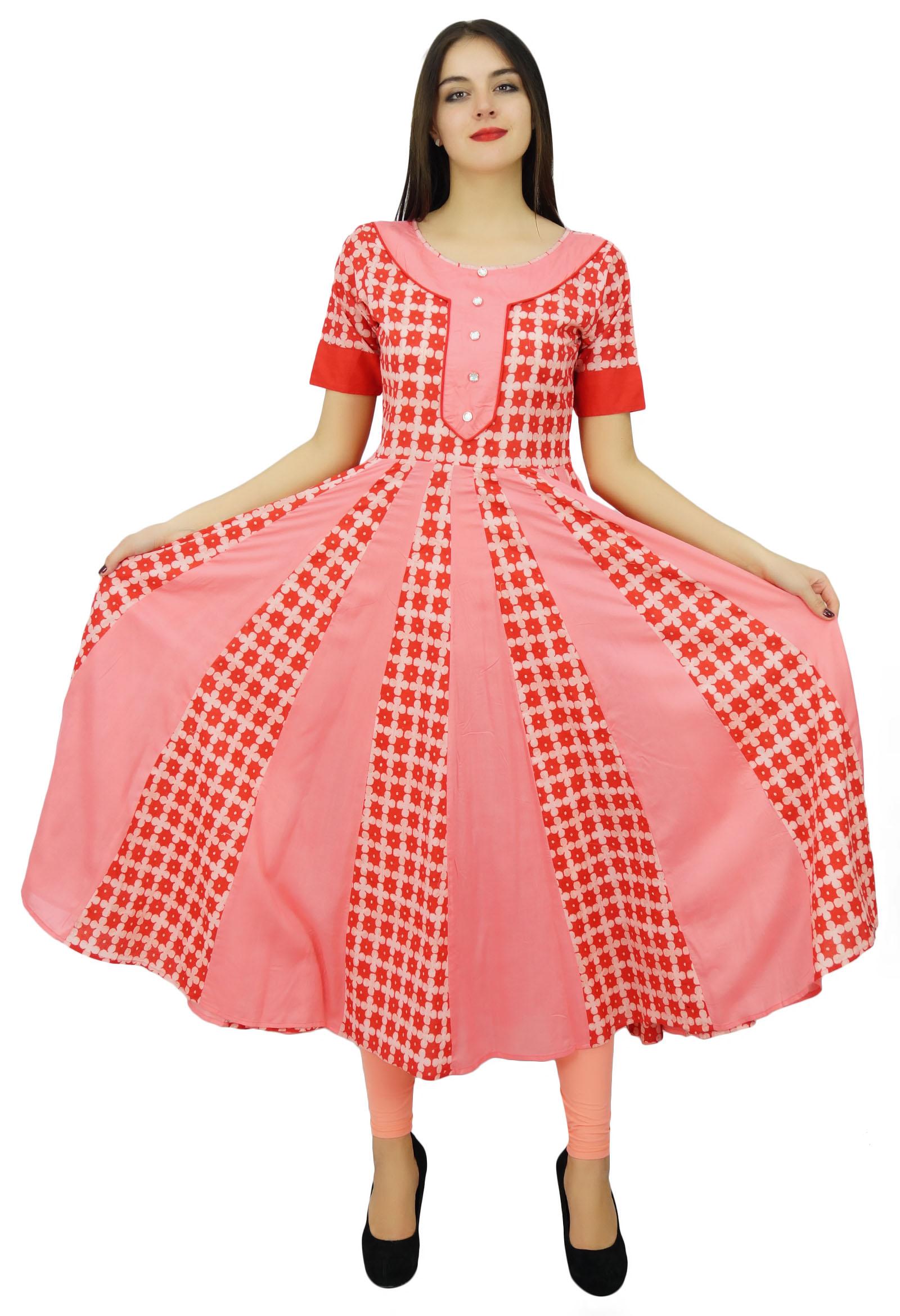 

Жіноча дизайнерська бавовняна сукня Bimba в стилі бохо-шик Kurti, довга розкльошена індійська сукня Anarkali 24 персиковий