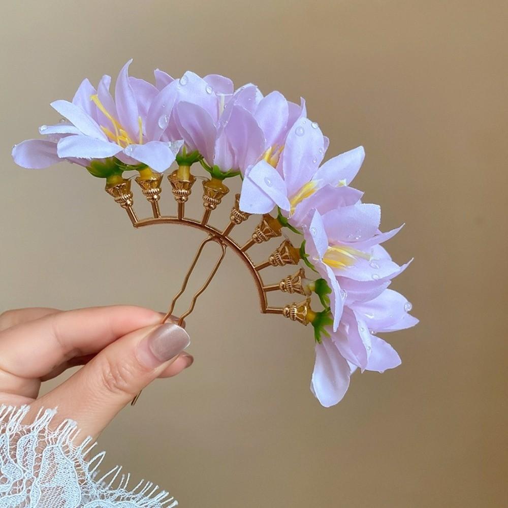 Bohemian Chinese Style Side Clip Fairy Bride Hair Accessories Elegant Flower Hair Stick Daily