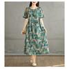 Summer Retro Cotton and Linen Round Neck Short Sleeved Dress, Women's Loose Skirt