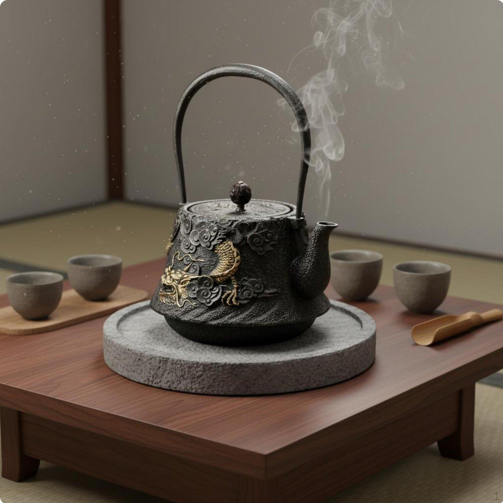 Serpent Tea Kettle Handmade Dragon Relief Teapot Traditional type Embossed Iron Black 1.4L
