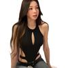 Sweet and Cool Babes Wear Black Hollowed-out Sexy Sleeveless Vest Onesie Women's New Versatile Pure Desire Top