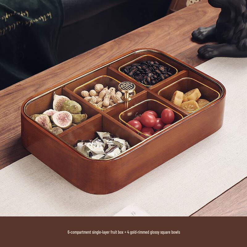 New Chinese Style Solid Wood Snack Plate with Lid
