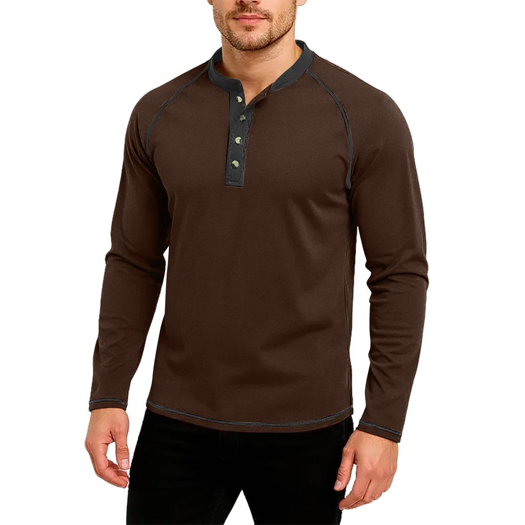 Men's Casual Solid Color Buckle Quick Dry Shoulder  Long Sleeved