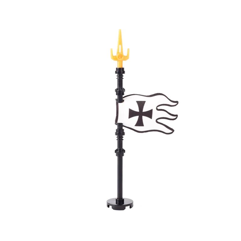 Medieval Army Empire Flag and Flagpole Set - Knight Building Blocks with Cloak and Weapon Bricks
