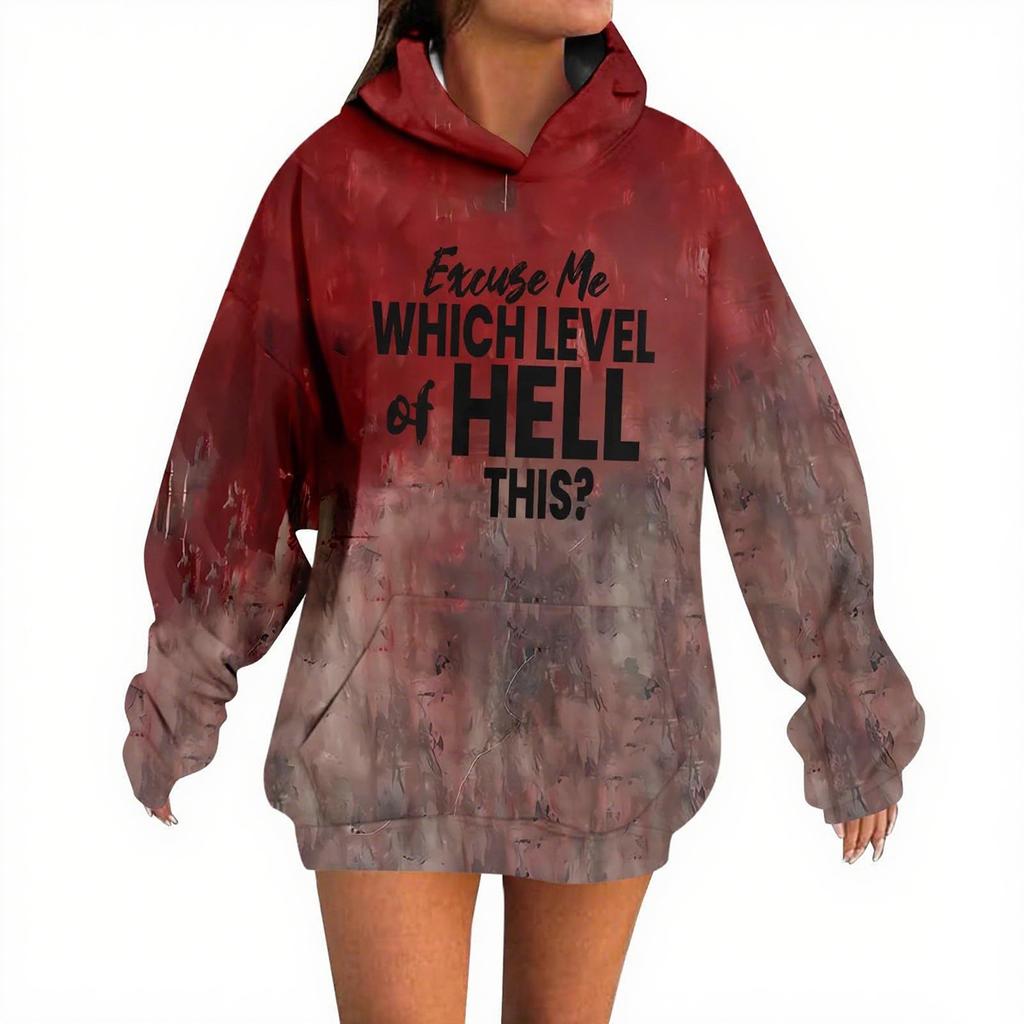 Sudaderas con capucha divertidas de Halloween para mujer de manga larga con estampado de letras disfraz aterrador novedoso otoño sudadera con capucha oversize moderna