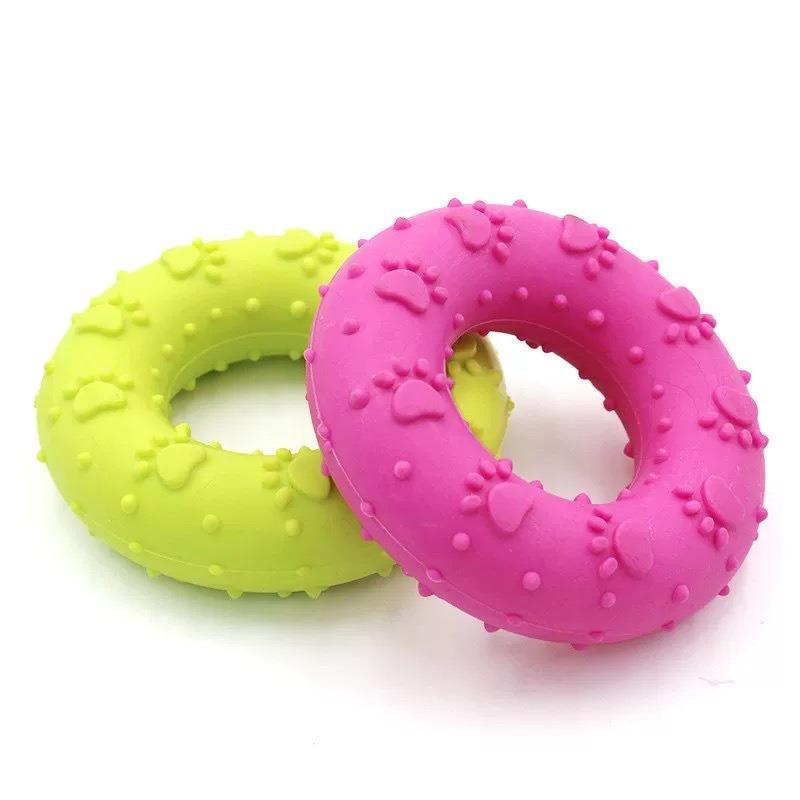 TPR Paw Print Donut Dog Chew Toy Eco‑friendly Molar Teeth Cleaning Bite‑resistant Ring Toy For Dogs