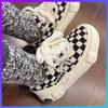 2025 New Black White Checkerboard Canvas Shoes Platform Thick Sole Lift Insoles Sport Casual Lovers Couple Unisex Sneakers