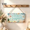 Beach House Wall Sign Summer Wooden Hanging Sign, Theme Welcome Front Door Decor with Themed Gifts Rope, Colorful Hanger for Seasonal Farmhouse Floral