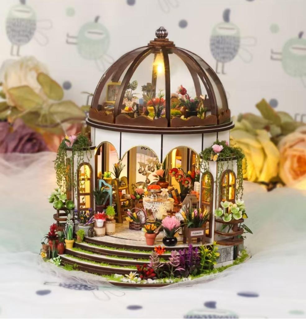 YIIEL Miniature Dollhouse Kit, Handmade Kit with Beginner's Instructions (Sunshine Glass Flower House)