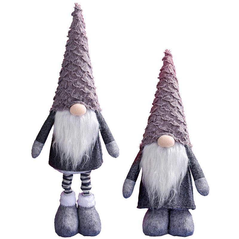 Vánoční beztvářní trpaslíci plyšové panenky s výsuvnými nohami a dlouhým kloboukem plyšové hračky elfů sváteční dekorace do domácnosti a výlohy