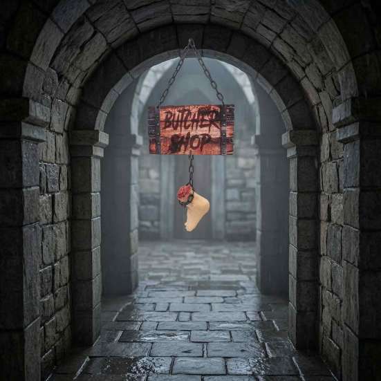Halloween Hanging Butcher Shop Sign Sign, Horror Broken Leg Decoration Suspended Simulated Body Parts Wall Pendant for Haunted House Party Atmosphere