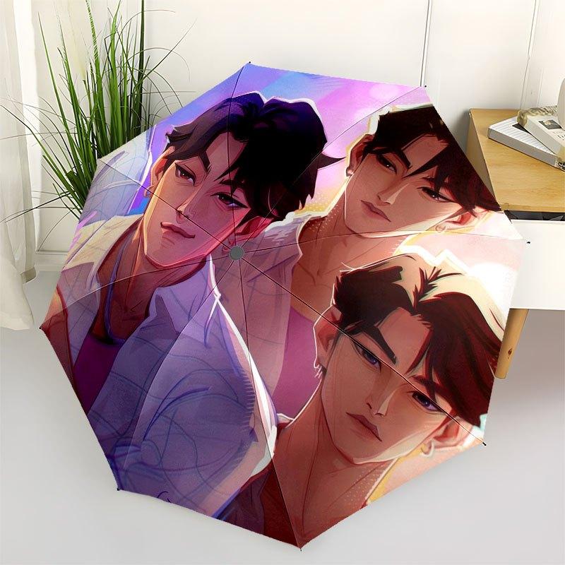Colorful Anime Trio Circle StickerUmbrella with Cute Design,Portable 3-Fold Compact Umbrella for Men&Women,Valentine s Day Mother s Day Hall