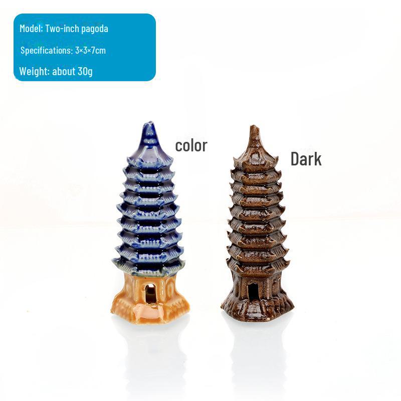 Hexagonal Pagoda Ceramic Ornament for Fish Tanks and Bonsai Sand Tables