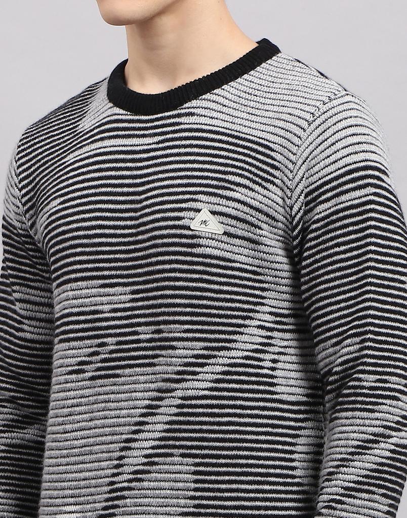 MONTE CARLO Mens Self Design Black Round Neck Full Sleeve Pullover
