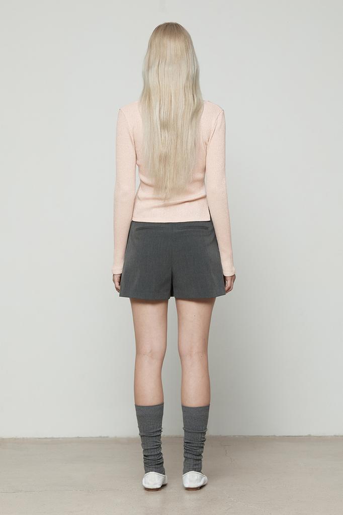 CURRENT Square Neckline Slit Long Sleeve [Light Pink]