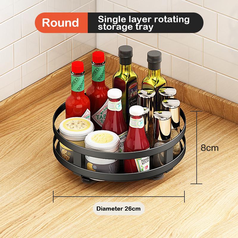 Rotatable Kitchen Storage Rack kitchen Accessories Spice Storage Rack Clean Storage 360 Degrees Rotatable Organizer Turntable Black Round1