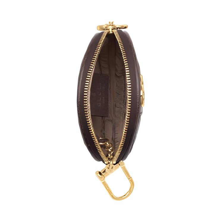 Gucci Ophidia Logo Stripe Trim Canvas And Leather Round Coin Purse Clutch Women Clutch Ebony Brown 574840-96IWG-8745