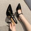 Fashion Metal Buckle Pumps Women Med Heels Footwear Pointed Toe Shoes Ladies Heels Shoes Luxury Female Slingbacks Sandals